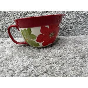 Pioneer Woman Christmas Stoneware Batter Bowl Pointsettia 2.83 Qt Red White
